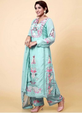 Faux Georgette Aqua Blue Sequins Trendy Salwar Kameez