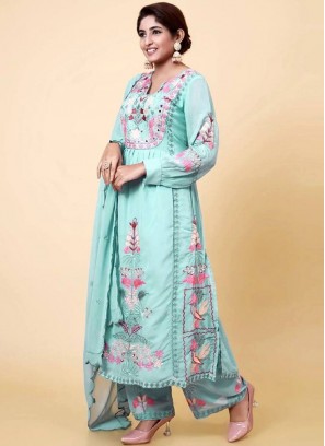 Faux Georgette Aqua Blue Sequins Trendy Salwar Kameez