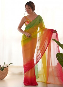 Faux Georgette Contemporary Saree in Multi Colour