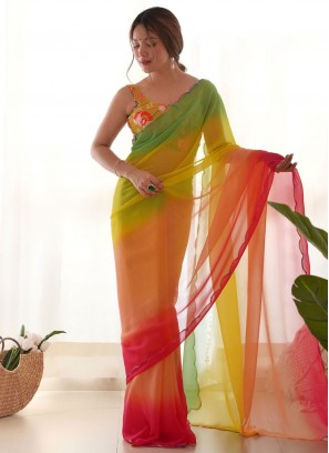 Faux Georgette Contemporary Saree in Multi Colour