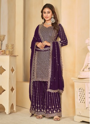 Faux Georgette Designer Salwar Suit in Purple