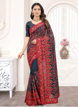 Faux Georgette Embroidered Traditional Saree in Mo
