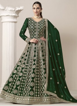 Faux Georgette Green Embroidered Trendy Salwar Kam