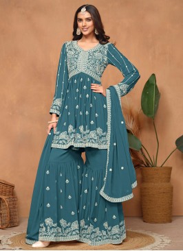 Faux Georgette Salwar Kameez in Teal