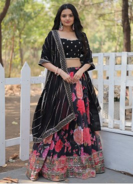 Faux Georgette Trendy Lehenga Choli in Black