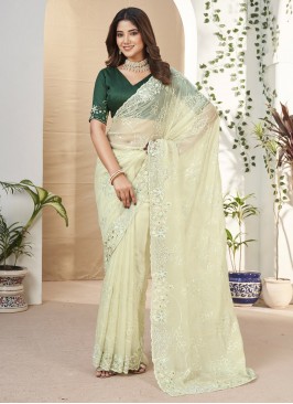 Festal Fancy Fabric Green Contemporary Style Saree