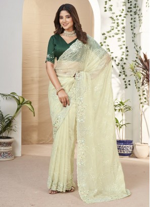 Festal Fancy Fabric Green Contemporary Style Saree