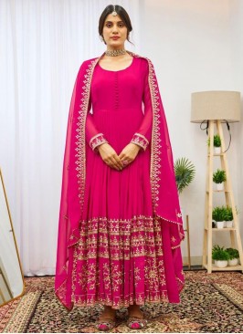 Festal Georgette Zari Hot Pink Readymade Trendy Gown 