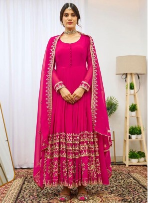 Festal Georgette Zari Hot Pink Readymade Trendy Gown 