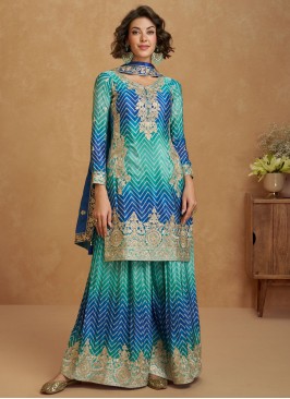 Festal Stripe Print Readymade Salwar Kameez