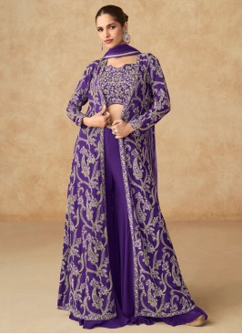 Festal Zari Purple Georgette Readymade Salwar Kameez