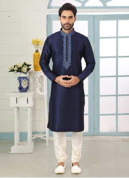 Festive Function Wear Blue Color Embroidered Kurta
