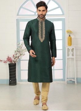 Festive Function Wear Green Color Embroidered Kurt