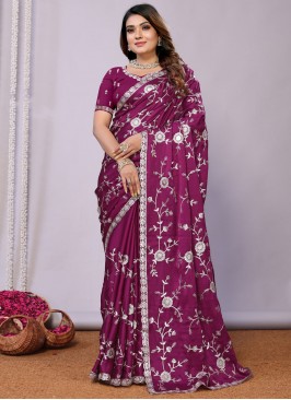 Fine Purple Satin Classic Saree