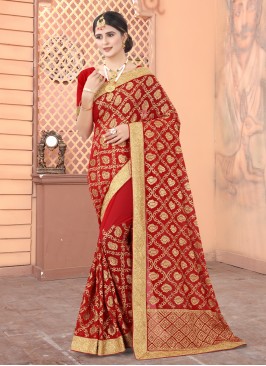 Fine Red Engagement Designer Traditional Saree
