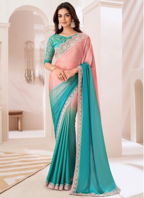 Firozi Chiffon Shaded Saree