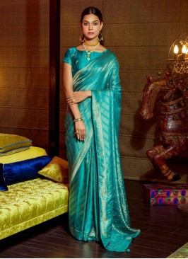 Firozi Embroidered Designer Saree