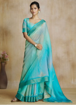 Firozi Fancy Fabric Party Traditional Saree