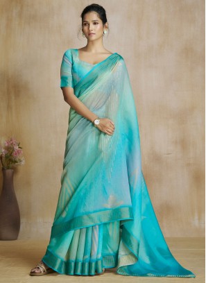 Firozi Fancy Fabric Party Traditional Saree