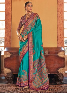 Firozi Silk Ceremonial Trendy Saree