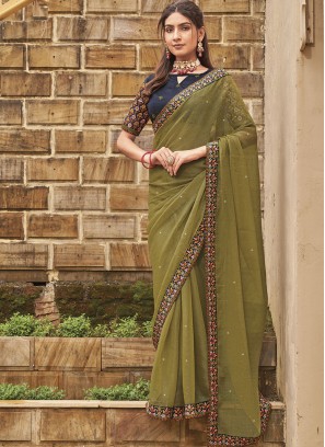 Flamboyant Embroidered Green Trendy Saree