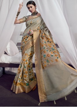 Flamboyant Multi Colour Mehndi Contemporary Saree