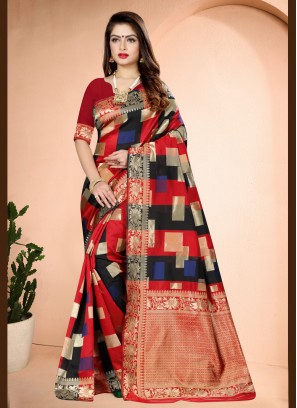 Flattering Art Banarasi Silk Red Traditional Designer Saree