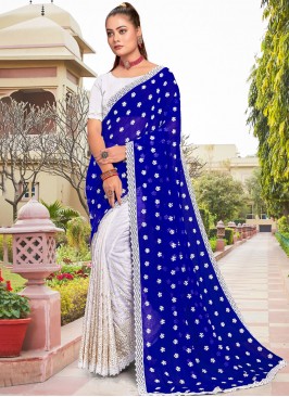 Flattering Blue and White Resham Georgette Contemp