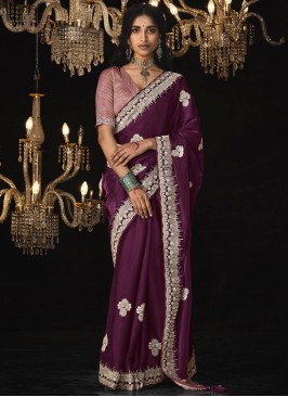 Flattering Sequins Purple Contemporary Saree