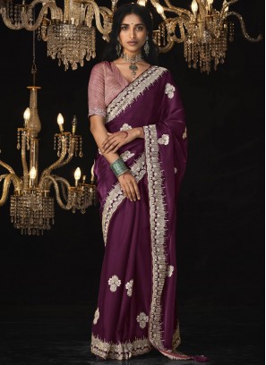 Flattering Sequins Purple Contemporary Saree