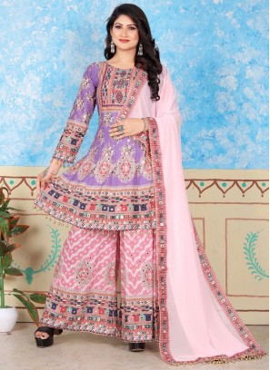 Flawless Lavender Muslin Trendy Salwar Kameez