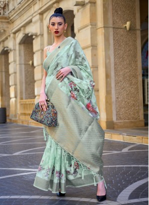 Floral Brasso Green Weaving Traditional Saree
