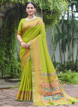 Floral Green Weaving Trendy Saree