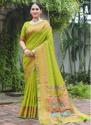 Floral Green Weaving Trendy Saree