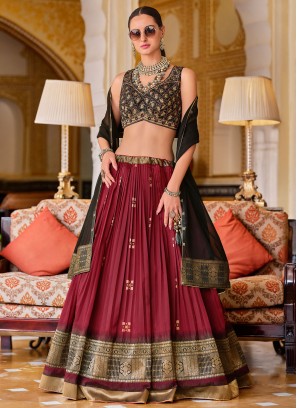 Foil Print Silk Readymade Lehenga Choli in Maroon