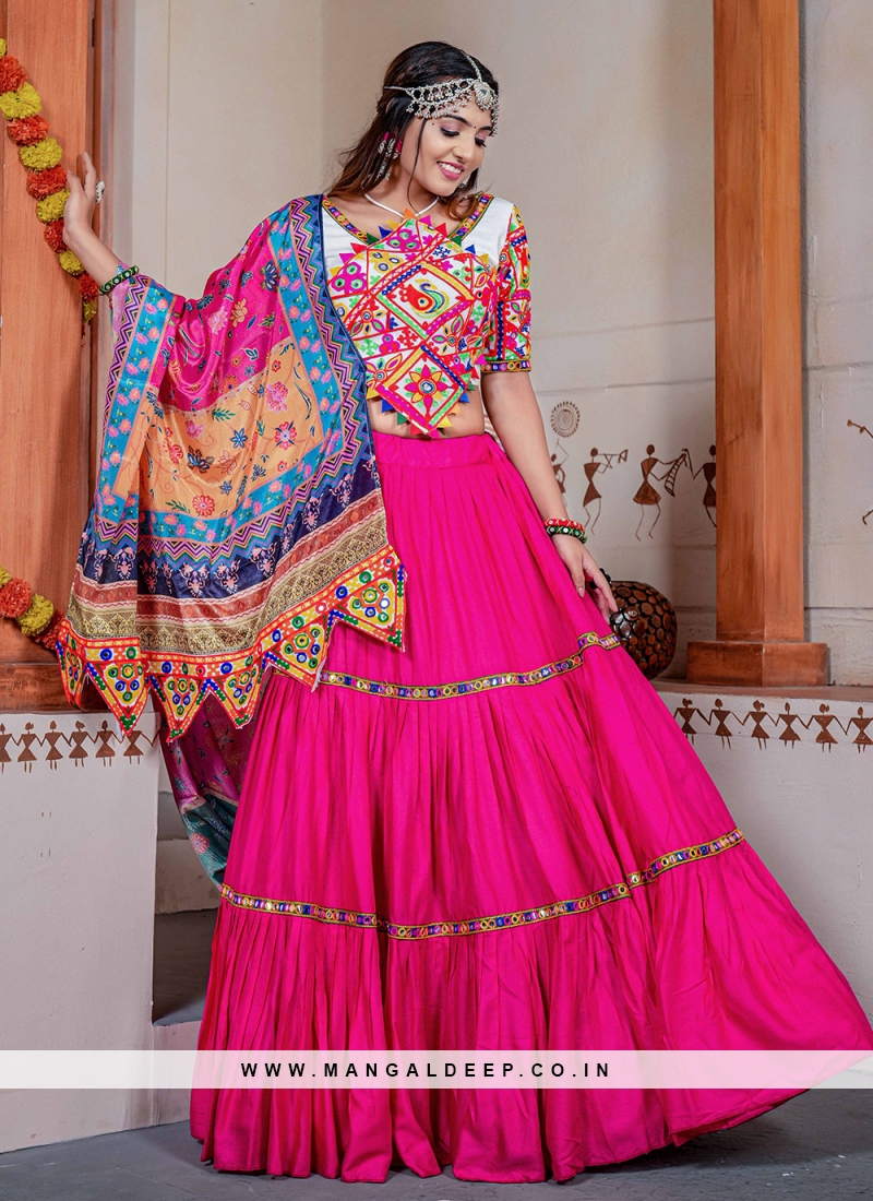 Fuchsia Pink Raw Silk Zari Embroidered Lehenga Set Design by NITIKA GUJRAL  at Pernia's Pop Up Shop 2024