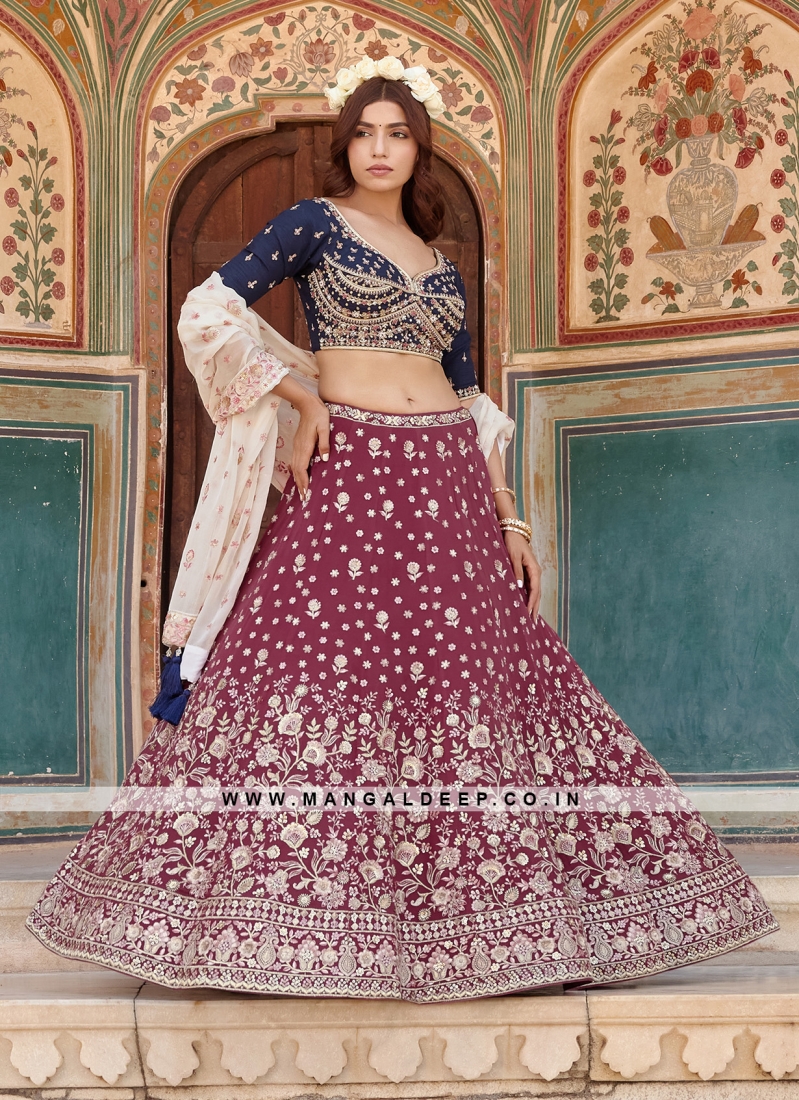 Buy Alluring Rani Pink Mirror Work Rajwadi Silk Bridesmaid Lehenga