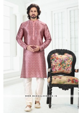 Genial Dark Pink Printed Banarasi Silk Kurta Set F