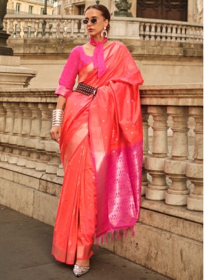 Genius Handloom silk Pink Weaving Saree