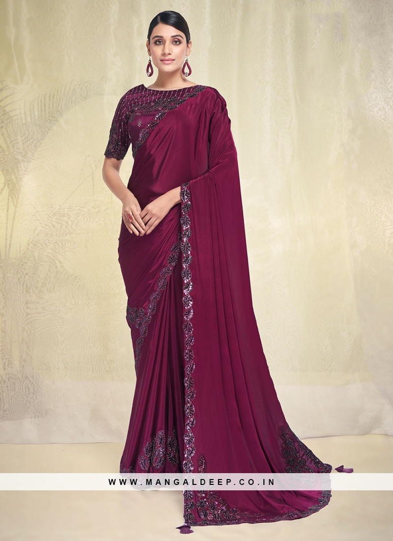 Dark Pink Plain Pure Tussar Silk Saree - Loomfolks