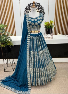 Genius Sequins Chinon Blue Designer Lehenga Choli