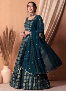 Georgette Blue and Teal Sequins Trendy Lehenga Choli