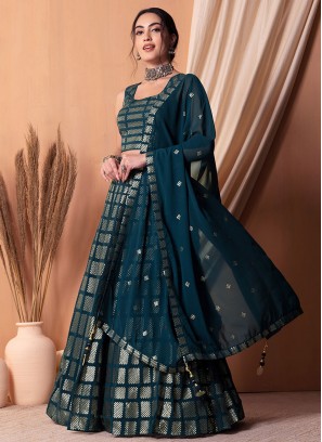 Georgette Blue and Teal Sequins Trendy Lehenga Choli