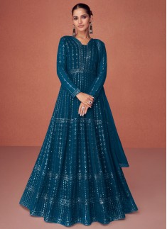 Georgette Blue Sequins Anarkali Salwar Kameez