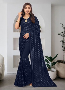 Georgette Classic Saree in Navy Blue