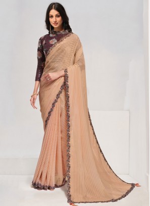 Georgette Classic Saree in Peach