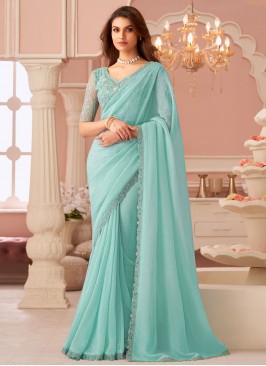 Georgette Contemporary Saree in Aqua Blue