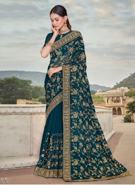 Georgette Contemporary Saree in Teal
