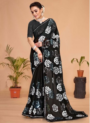 Georgette Embroidered Black Designer Saree