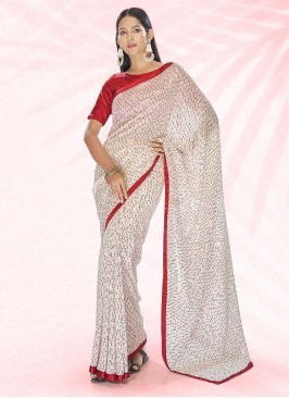 Georgette Embroidered Contemporary Saree in Off Wh